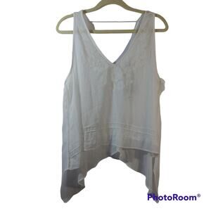 Gazelle White Embroidered Asymmetrical Tank Top Sheer Size M